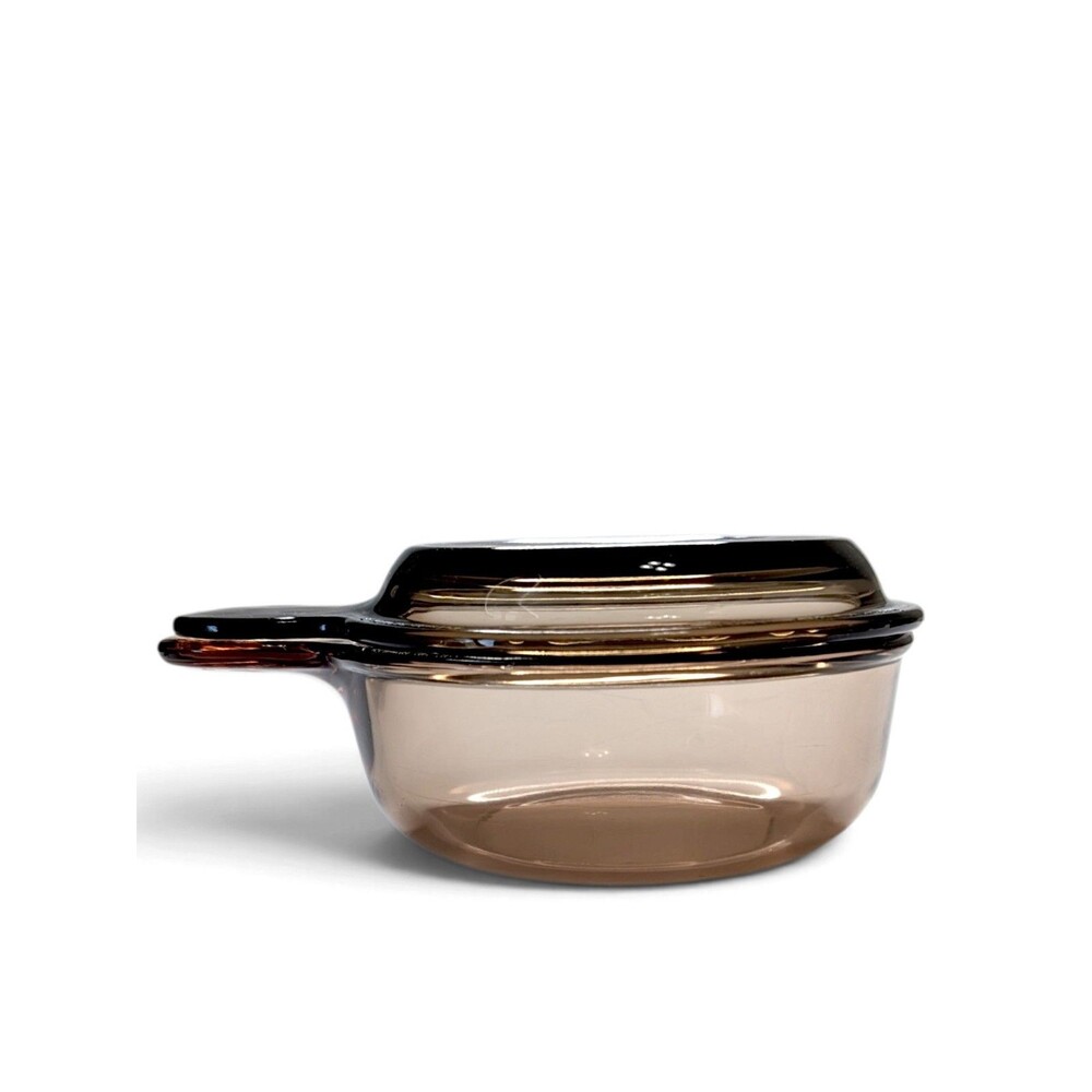Vision Corning Grab-It Bowl + Amber Glass Pyrex Lid USA Vintage 1980's V-150-B